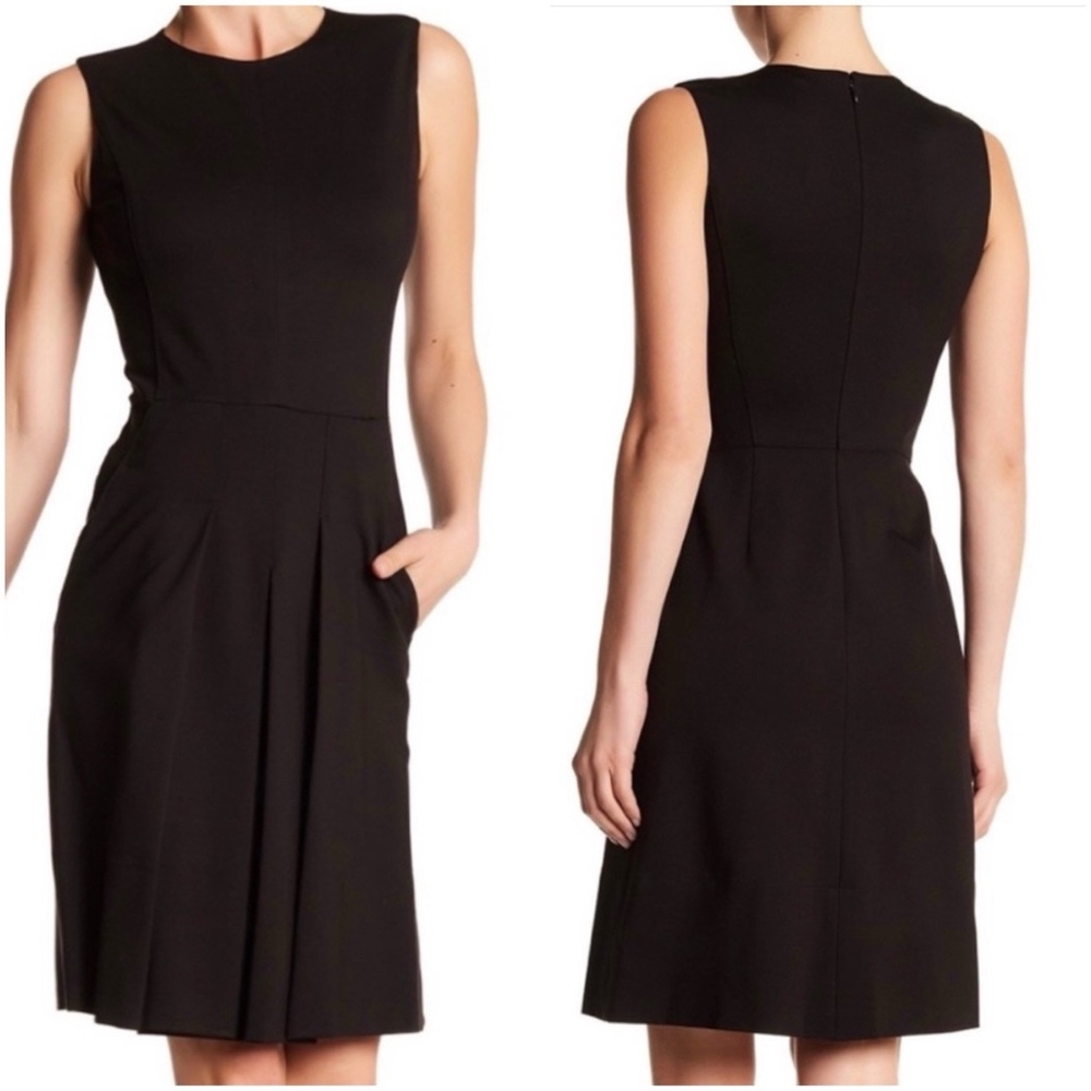 Vince Women Size 12 Black Sleeveless Pleated Mini Dress Fitted Back Zip Pockets